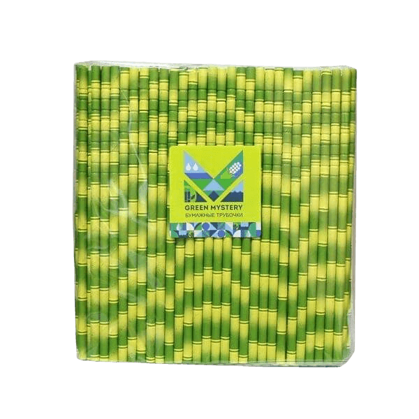 Трубочки бумажные с изгибом "Бамбук", полоска, цвет зелено-желтый, d=6мм L = 195мм