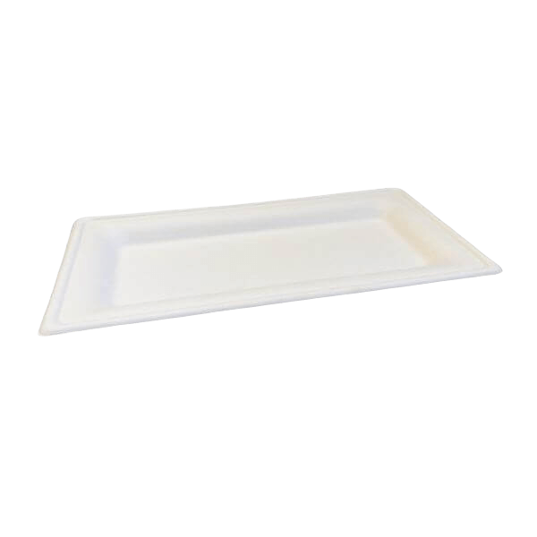 Прямоугольная тарелка из сахарного тростника, белая, 130х260х15